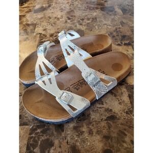 Birkenstock Birkis Sandals Sz 36 US 5 Metallic Silver Slide Strappy comfort